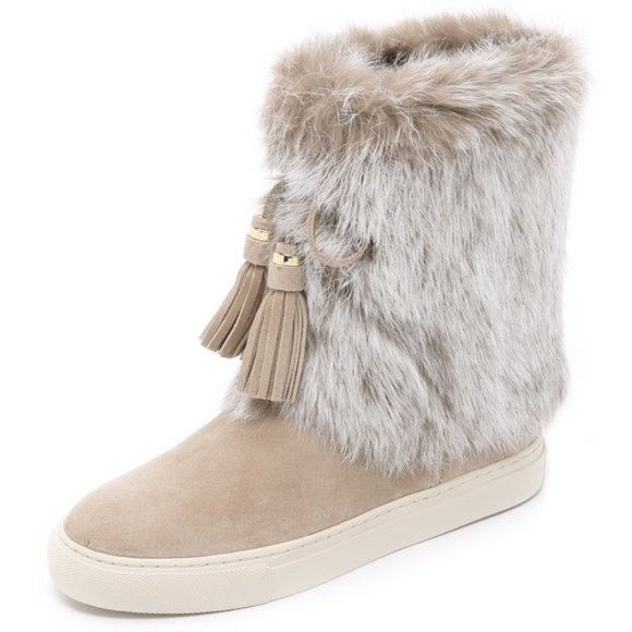 Tory Burch Shoes - Tory Burch "Angelica" Genuine Rabbit Fur Cuff Sneaker Boots in Natural Sz 10